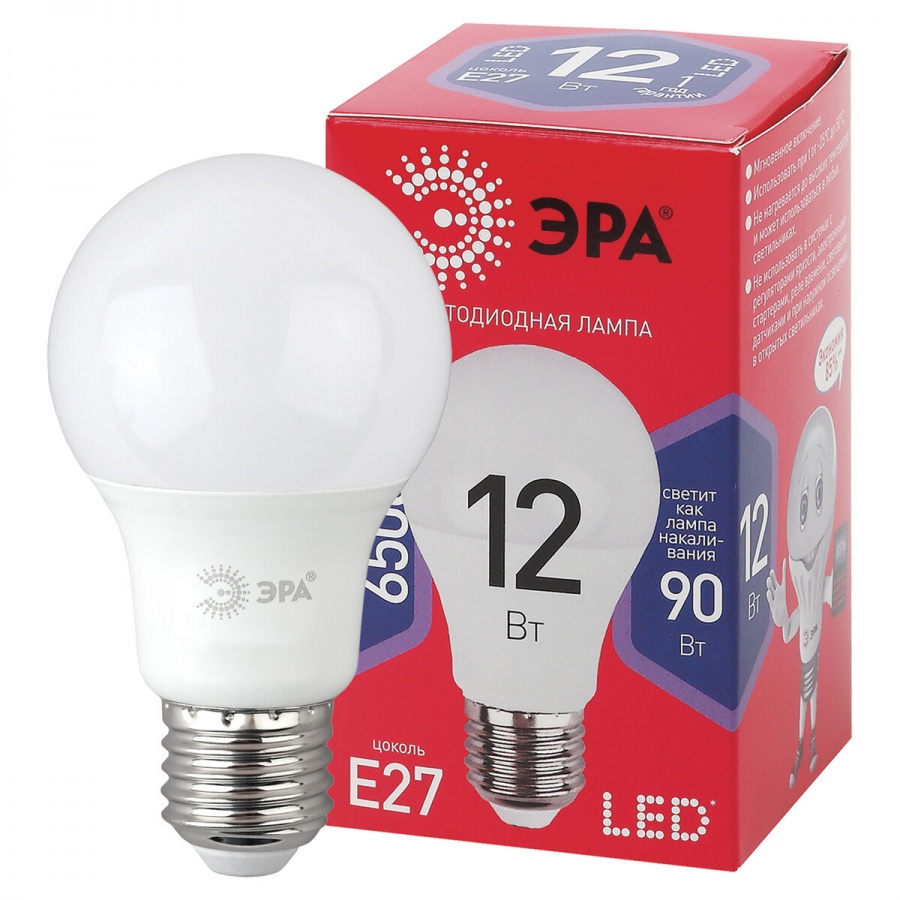 Лампа светодиодная Эра LED (12Вт, Е27, грушевидная) холодный белый, 6шт. (Б0045325)