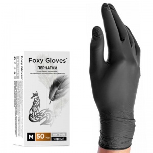 Перчатки одноразовые нитриловые смотровые Foxy-Gloves, нестерильные, неопудренные, размер M (7-8), черные, 50 пар