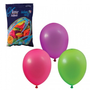 Воздушные шары Веселая Затея, 100шт., 10" (25см), 12 неоновых цветов, в пакете (1101-0002)