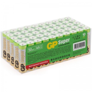Батарейка GP Super AA/LR06 (1.5 В) алкалиновая (картон, 50шт.) (15ARF-2CRVS50)