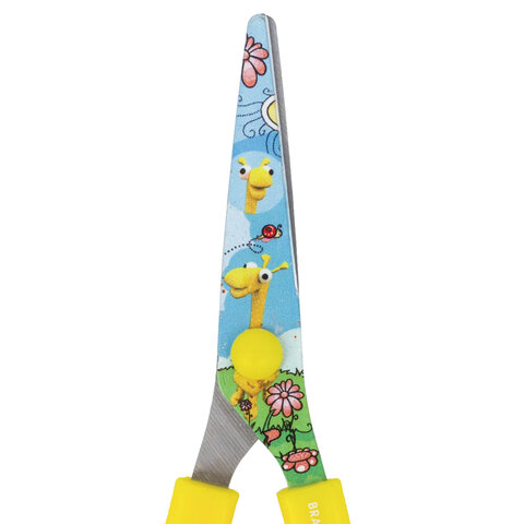 Ножницы детские Brauberg &quot;Жирафы&quot;, 130мм, закругленные, с цветной печатью, желтые (232269), 12шт.