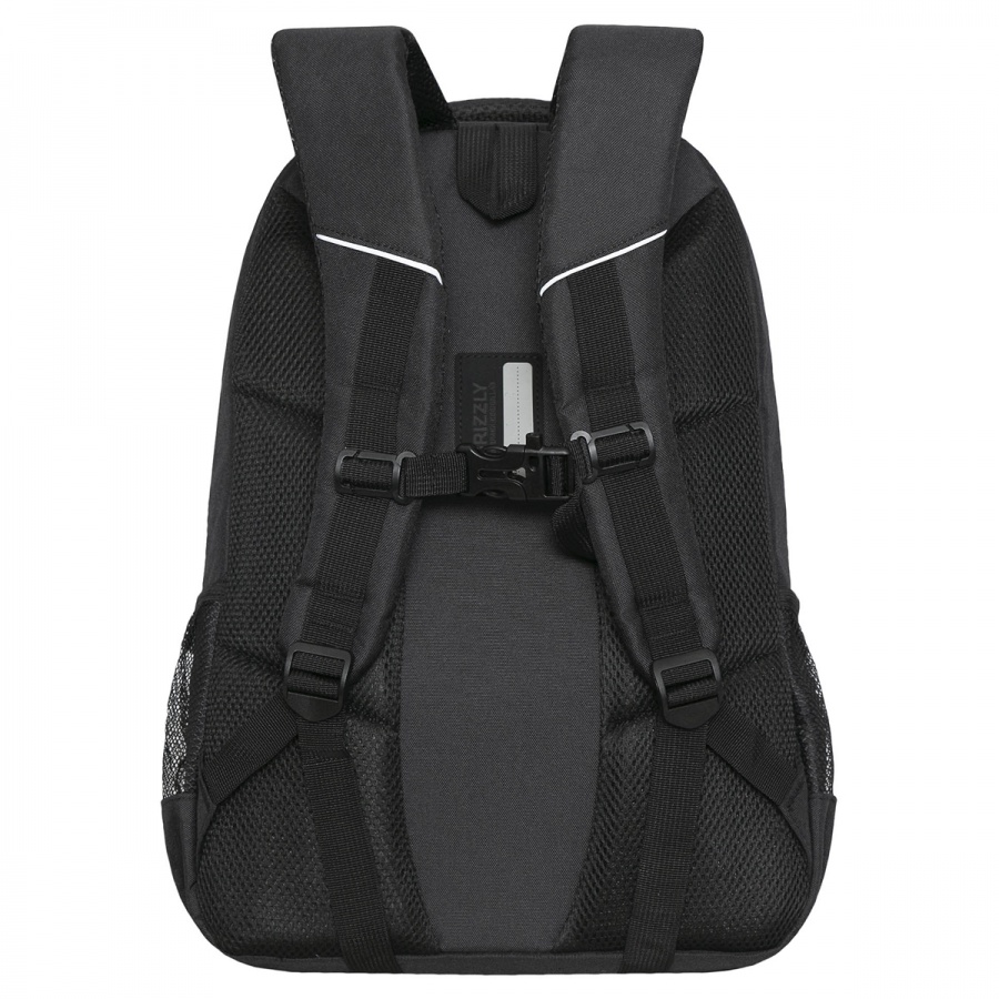 Рюкзак школьный Grizzly, 32x45x23см, 2 отделения, 4 кармана, анатомическая спинка, черный-коричневый (RU-330-3/4)