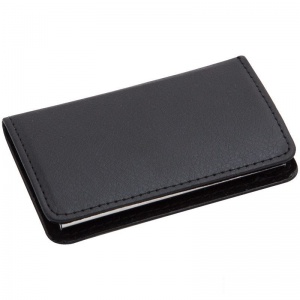 Визитница карманная Delucci (на 20 визиток, алюминий/кожзам) черная, подарочная упаковка (BCh_46004)
