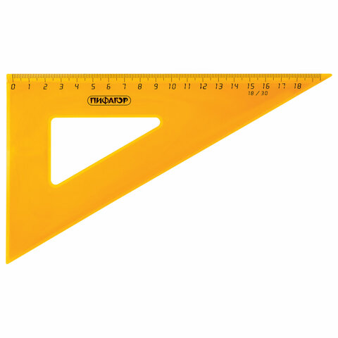 Набор чертежный большой Пифагор (линейка 30см, 2 треугольника, транспортир) прозрачный неоновый (210629)