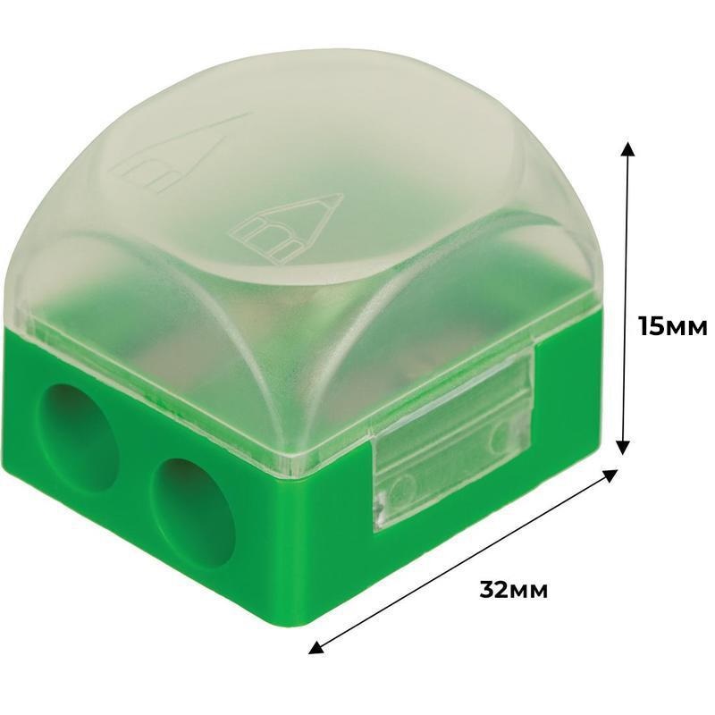 Точилка ручная пластиковая Attache (2 отверстия, с контейнером) зеленая, 2шт.