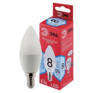 Лампа светодиодная Эра LED (8Вт, Е14, свеча) нейтральный белый, 6шт. (Б0050200)