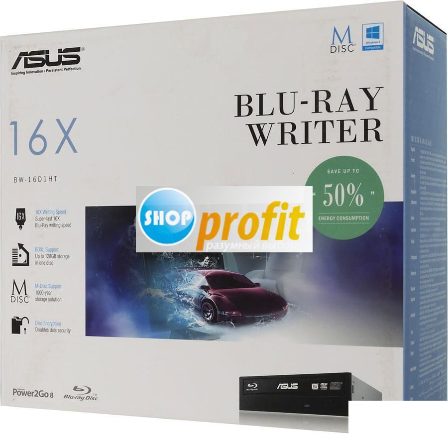 Оптический привод Blu-Ray Asus BW-16D1HT/BLK/G/AS, внутренний, SATA, черный, Retail (BW-16D1HT/BLK/G/AS)