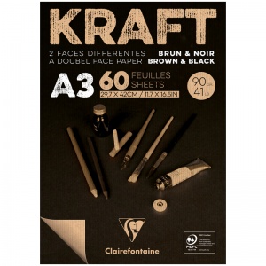 Блокнот для зарисовок А3, 60л Clairefontaine "Kraft" (90 г/кв.м, верже, черный/крафт, склейка) (975819C)