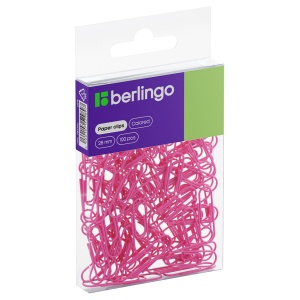 Скрепки Berlingo (28мм, металлические, овальные, полимерное покрытие, розовые) 100шт., 24 уп. (DBs_28100c)