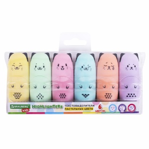 Набор маркеров-текстовыделителей Brauberg Kids Cute Cats Pastel (1-5мм, 6 цветов, мини) 6шт. (152436)
