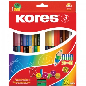 Карандаши цветные 48 цветов Kores Kolores Duo (L=175мм, D=3мм, 3гр, двусторонние) 24шт. + точилка