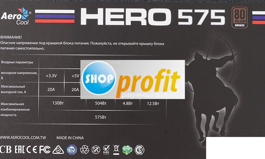 Блок питания Aerocool Hero 575, 575Вт, 120мм, черный, retail (550W HERO)