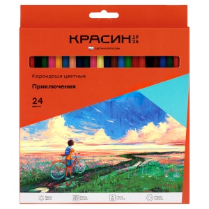 Карандаши цветные 24 цвета Красин "Приключения" (d=3мм, 6гр) картон, европодвес (КР-2402), 10 уп.