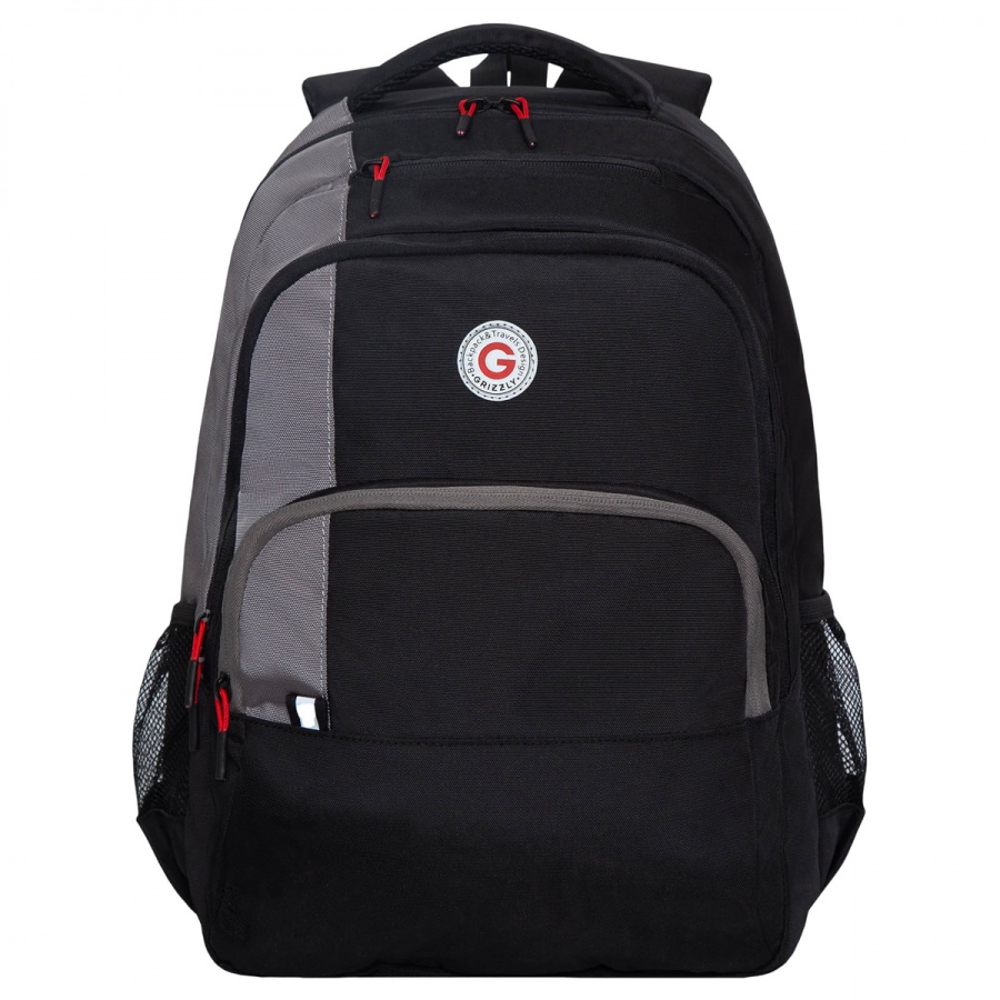 Рюкзак школьный Grizzly, 32x45x23см, 2 отделения, 4 кармана, анатомическая спинка, черный-серый (RU-330-1/1)