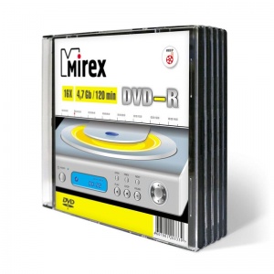 Оптический диск DVD-R Mirex 4.7Gb, 16x, slim case, 5шт.