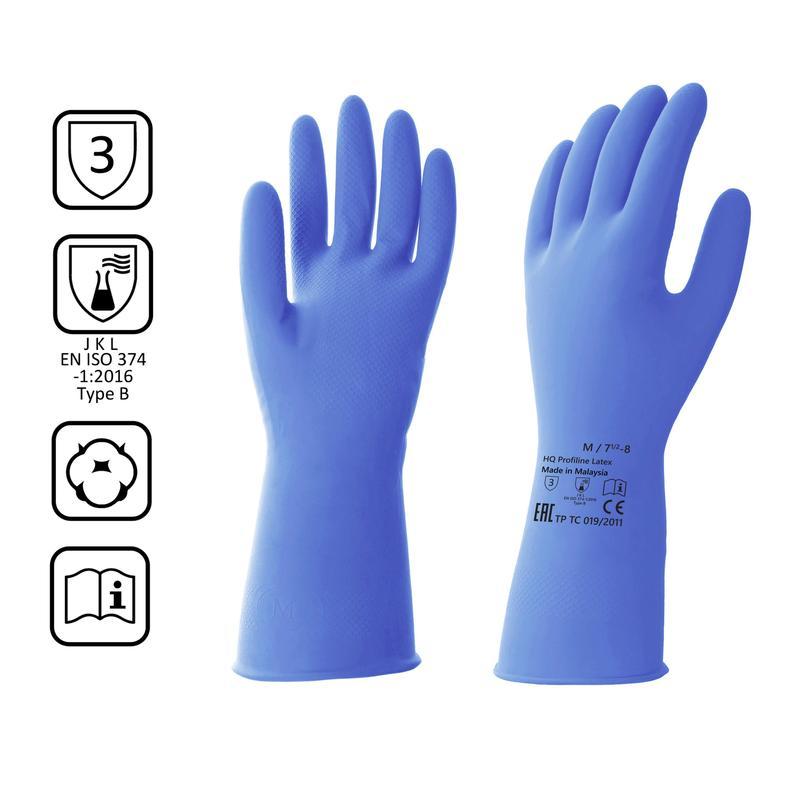 Перчатки защитные латексные Hq Profiline КЩС, сверхпрочные, синие, размер 8 (M), 1 пара (74734)