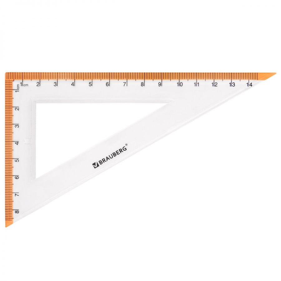 Набор чертежный средний Brauberg Fresh Zone (линейка 20см, 2 треугольника, транспортир), оранжевая шкала, 12 уп. (210763)