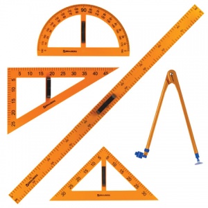 Набор принадлежностей для классных досок Brauberg (2 треугольника, транспортир, циркуль, линейка 100см) (210383)