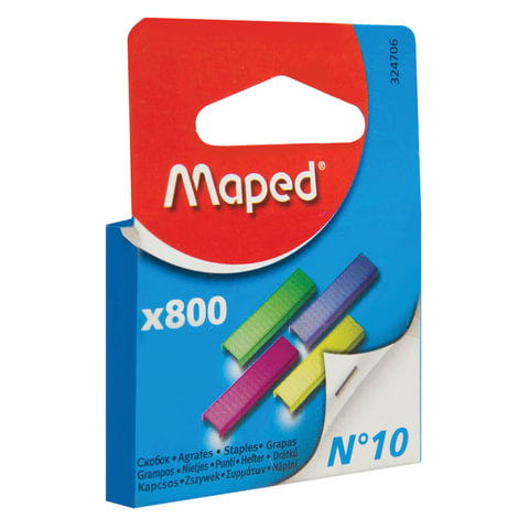Скобы для степлеров Maped, №10, до 15л., 800шт., цветные (324706), 48 уп.