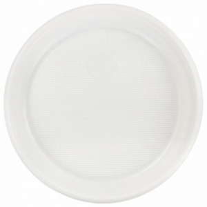 Тарелка одноразовая пластиковая Лайма Бюджет (d=170мм, десертная, белая) 100шт. (600942)