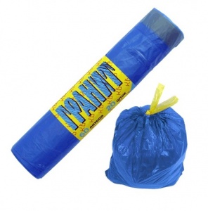 Пакеты для мусора 60л, КБ "Гранит" (60x70см, 15мкм, синие) ПНД, 20шт. в рулоне, с завязками (1022)