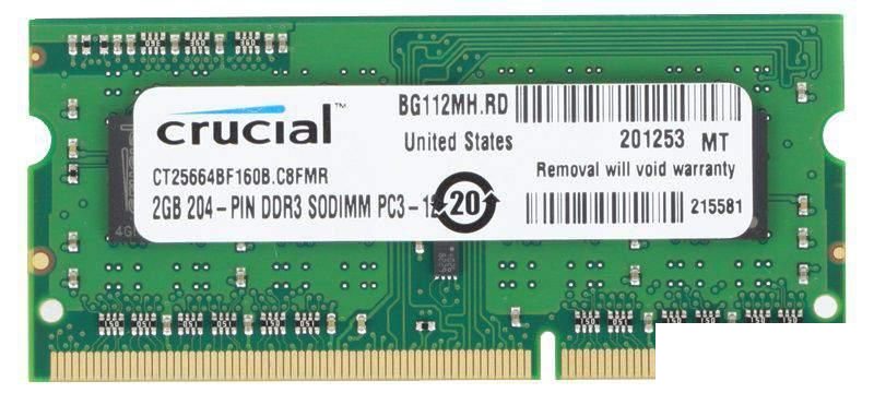 Модуль памяти SO-DIMM 2Gb Crucial CT25664BF160BJ, DDR3L, 1600MHz, Retail (CT25664BF160BJ)