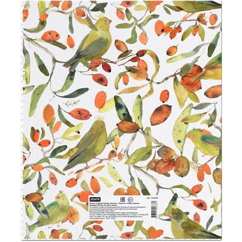Бизнес-тетрадь А5 Attache Selection Принты Птицы, 48 листов, разноцветная, клетка, на скрепке