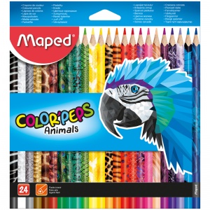 Карандаши цветные 24 цвета Maped Color'Peps Animals (L=175мм, D=7мм, d=3мм, 3гр) картонная упаковка (832224), 12 уп.