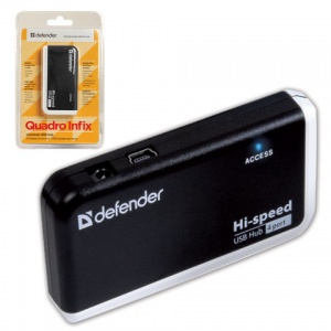 Разветвитель (хаб) USB Defender Quadro Infix, на 4 порта, черно-белый (83504)