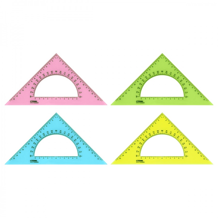 Треугольник 45°, 16см Стамм Neon Cristal, с транспортиром, пластик цветной (ТК61)