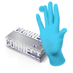 Перчатки одноразовые нитриловые смотровые Connect, голубые, размер M, 50 пар