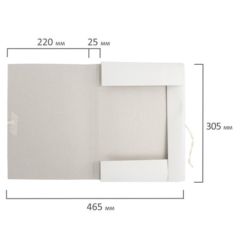 Папка с завязками картонная Brauberg (А4, 440 г/м2, на 200л., картон мелованный) белая, 100шт.