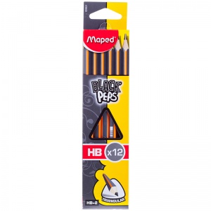 Набор чернографитных (простых) карандашей Maped Black'Peps (НВ, без ластика, трехгранные, заточенные) 12шт. (850021)