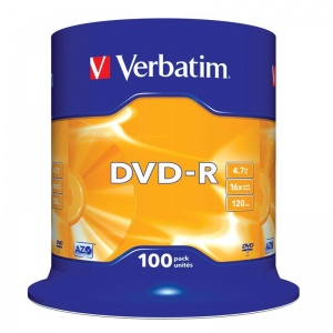Оптический диск DVD-R Verbatim 4.7Gb, 16x, cake box, 100шт. (43549)