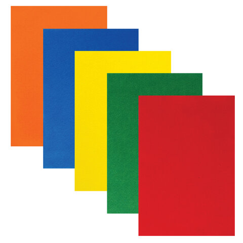 Фетр цветной для творчества Юнландия, 5 цветов, А4, толщина 2мм, с европодвесом (662049)
