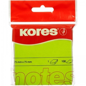 Стикеры (самоклеящийся блок) Kores, 75x75мм, зеленый неон, 100 листов