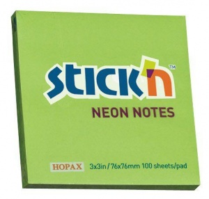 Стикеры (самоклеящийся блок) Hopax Stick'n, 76x76мм, зеленый неон, 100 листов, 12 уп.