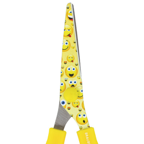 Ножницы детские Brauberg &quot;Смайлики&quot;, 130мм, закругленные, с цветной печатью, желто-белые (232274), 12шт.