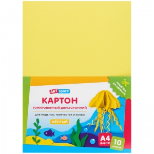 Картон цветной ArtSpace (10 листов, тонированный, желтый, А4, 180 г/кв.м) (КТ1А4_37992), 10 уп.
