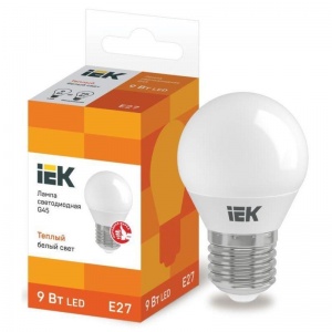 Лампа светодиодная IEK (9Вт, Е27, шарообразная) теплый белый, 1шт.