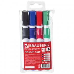 Набор маркеров для досок Brauberg Soft (круглый наконечник, 5мм, 4 цвета) 4шт. (151252)