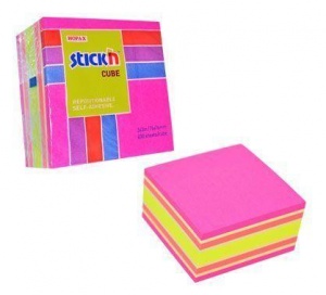 Стикеры (самоклеящийся блок) Hopax Stick'n, 76x76мм, 4 цвета неон + пастель, 4 блока по 100 листов, 12 уп.