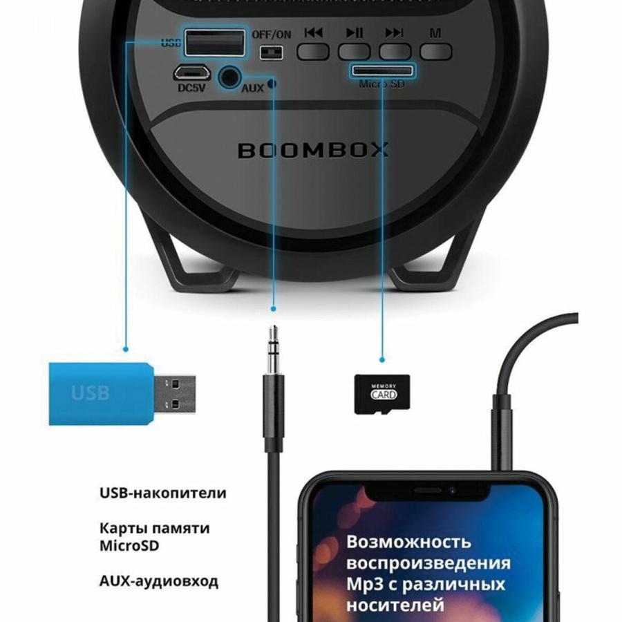Акустическая система Defender G24, 1.0, 10Вт, Bluetooth, FM-тюнер, microSD, чёрная (65124)