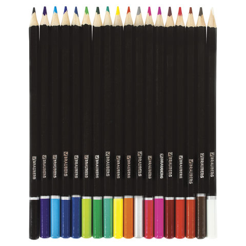 Карандаши цветные 18 цветов Brauberg &quot;Artist line&quot; (d=3мм, 6гр, черный корпус) (180554), 8 уп.