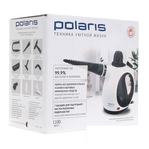 Пароочиститель Polaris PSC 1101C, черный/белый