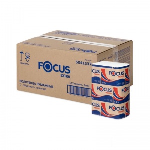 Полотенца бумажные для держателя 2-слойные Focus Extra, листовые Z-сложения, 12 пачек по 200 листов (5041537/5069956)