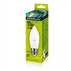 Лампа светодиодная Ergolux (11Вт, Е27, свеча) теплый белый, 1шт.