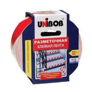 Лента для разметки клейкая Unibob, 50мм x 50м, красно-белая, пвх (4640012881400)