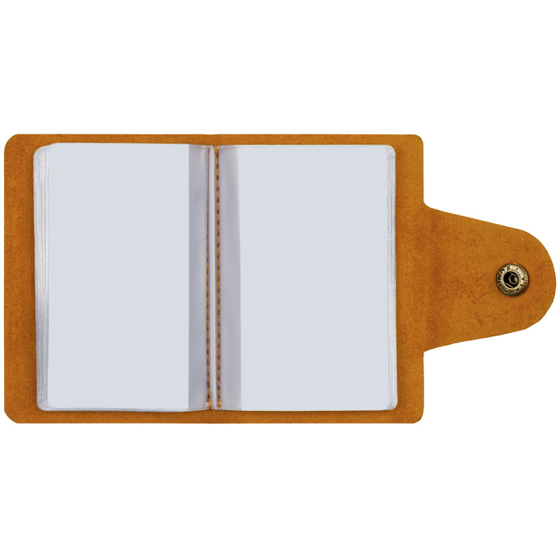 Визитница карманная OfficeSpace (на 18 визиток, натур.кожа, 100х70мм, на кнопке) светло-коричневый (312567), 50шт.