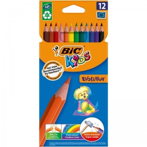 Карандаши цветные 12 цветов BIC Kids ECOlutions Evolution (L=175мм, D=5мм, d=3.2мм, 6гр, пластик) картонная упаковка (829029)